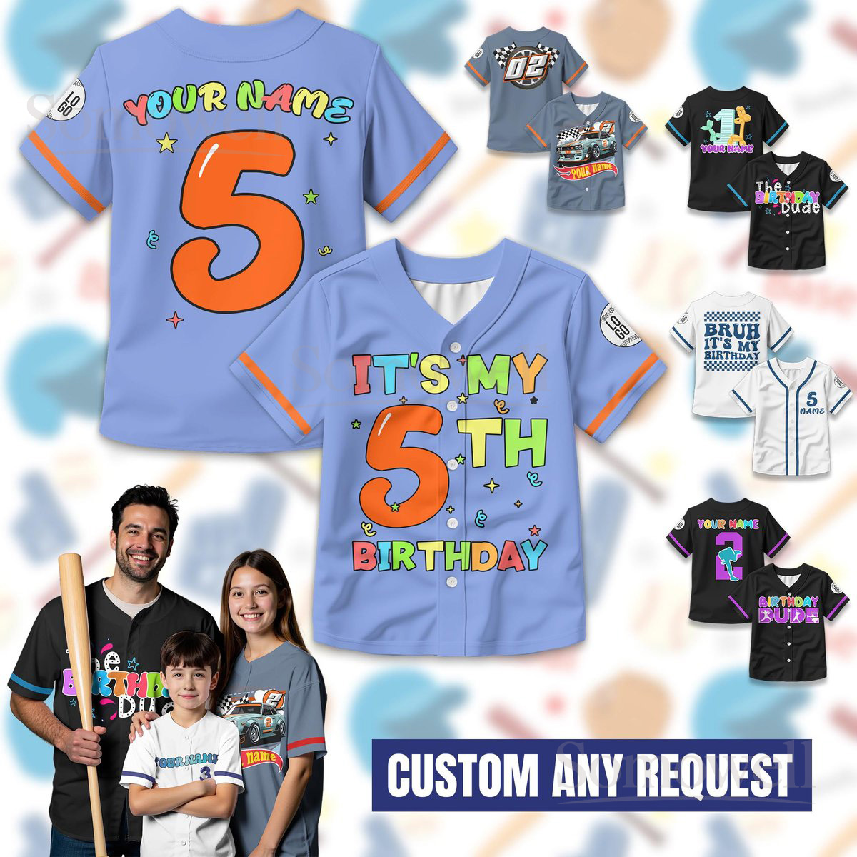 Personalized Birthday Boy Baseball Jersey for Youth Kids Custom Name Age Celebration Outfit Party Gift Multi Color Edition