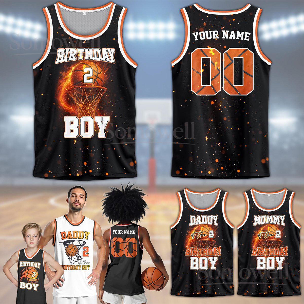 Personalized Family Matching Basketball Jersey Custom Team Name and Number Birthday Boy and Family Sports Outfit in Multiple Styles