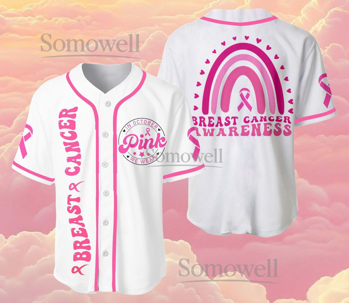 Personalized Breast Cancer Awareness Baseball Jersey Shirt Custom Pink Ribbon Support Gift