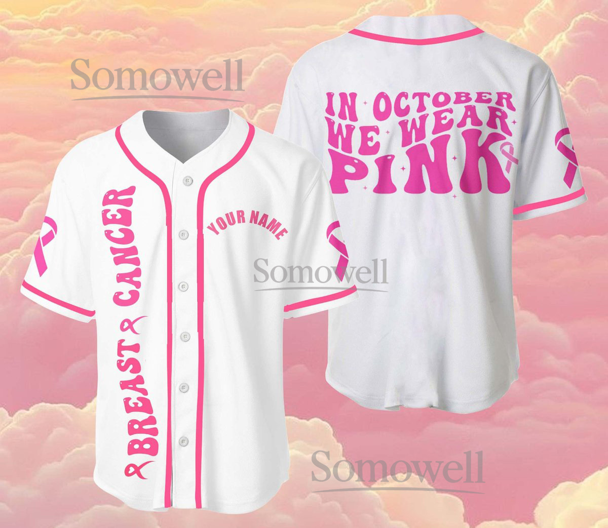 Personalized Breast Cancer Baseball Jersey Shirt Custom Awareness In October We Wear Pink