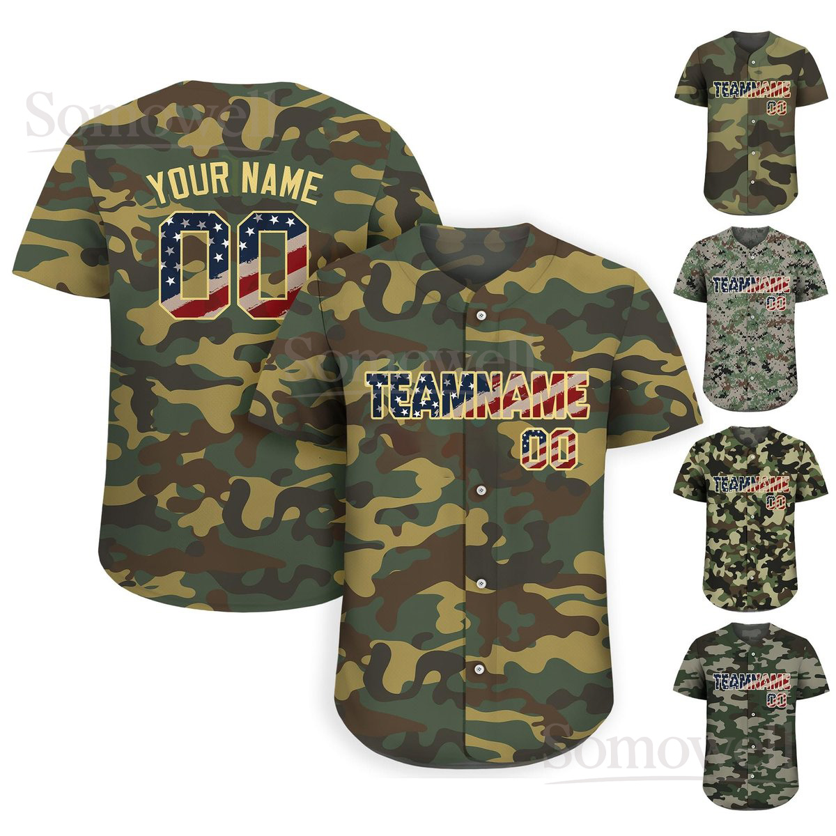 Personalized Camo Baseball Jersey Custom Team Name Number Military Style Sports Shirt Multi Color Edition
