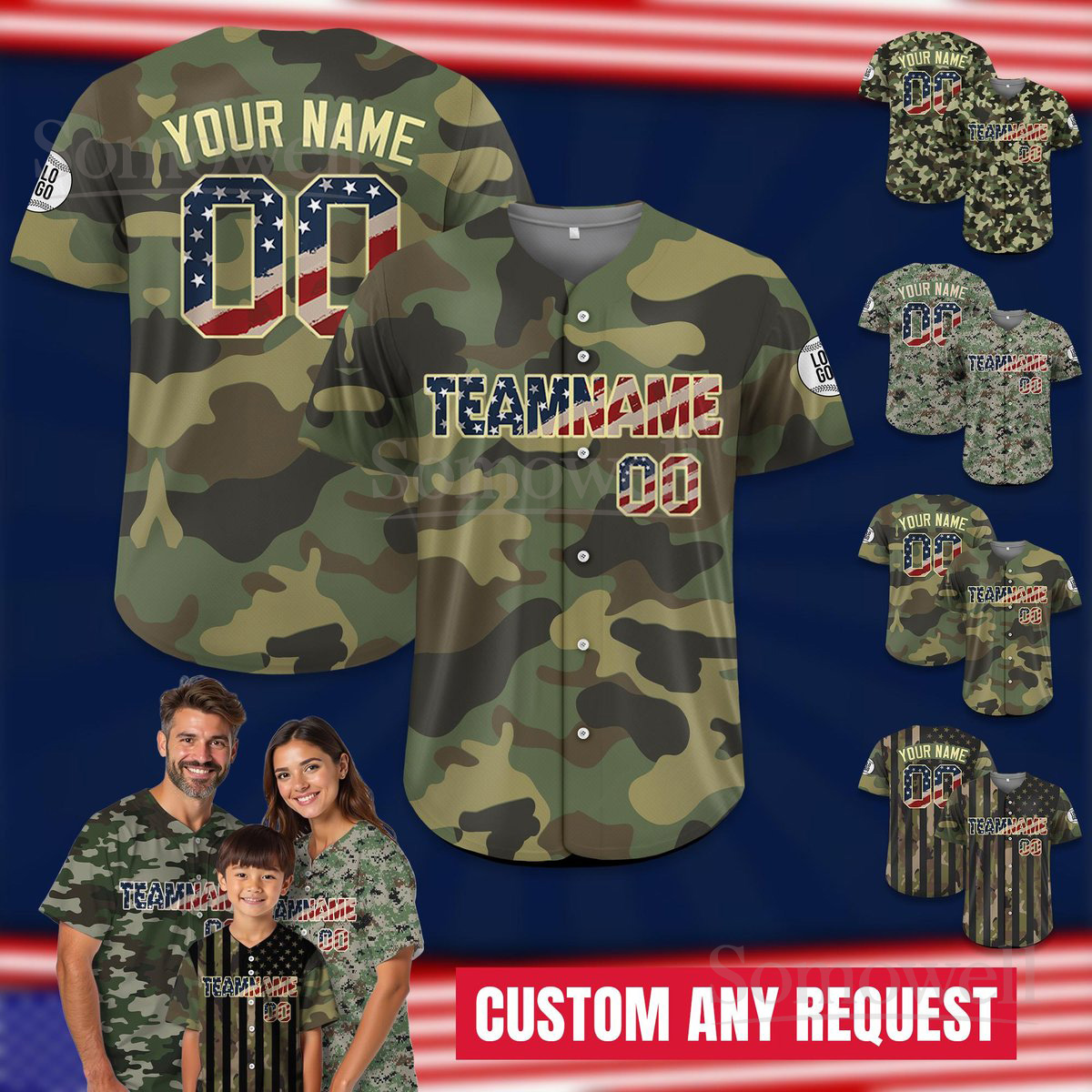 Personalized Camo Baseball Jersey Custom Team Name Number Army Style Sports Uniform Multi Color Edition