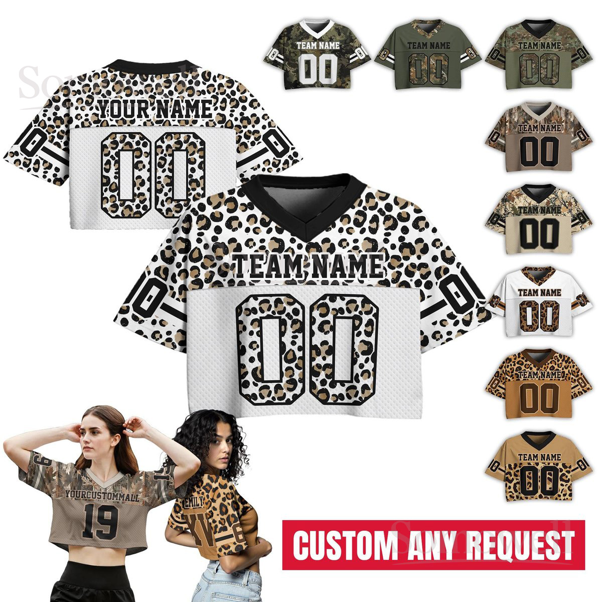 Personalized Camouflage Crop Top Football Jersey Custom Team Name Number Cheerleading Uniform Multi Color Edition