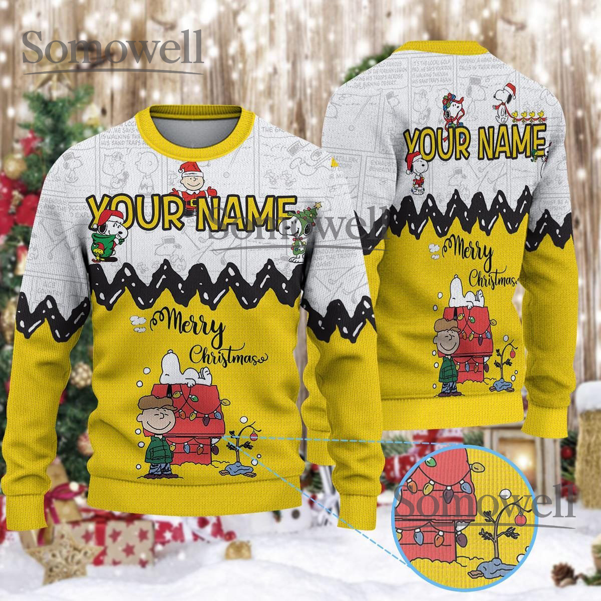 Personalized Cartoon Dog Merry Christmas Name Custom Ugly Sweater Holiday Gift