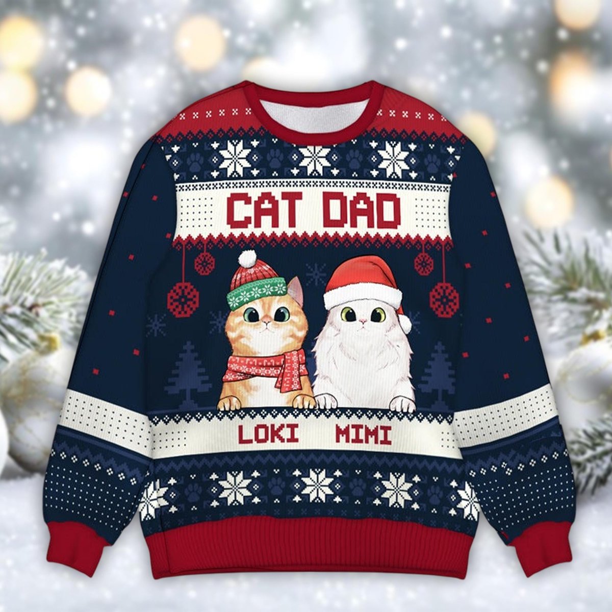 Personalized Cat Dad Ugly Sweater Custom Name Pet Lover Christmas Gift