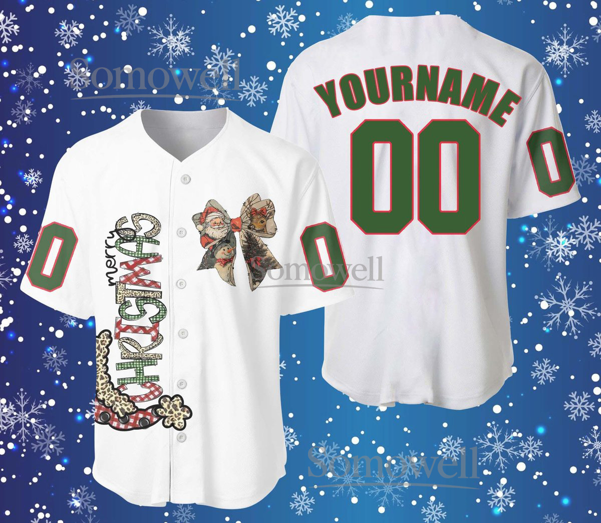 Christmas Baseball Jersey with Custom Name Number Festive Holiday Sports Apparel
