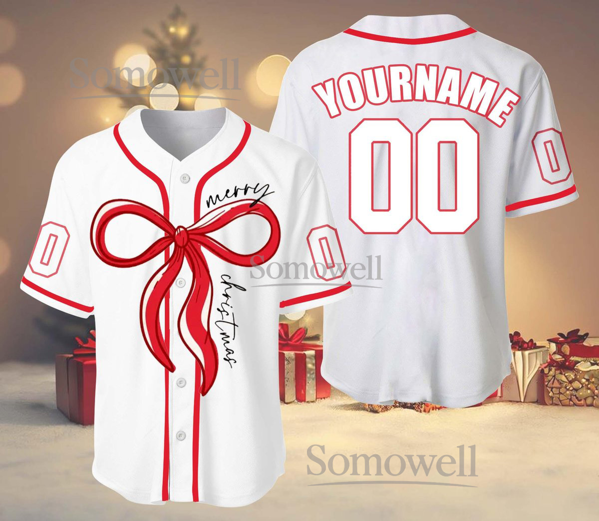Personalized Christmas Baseball Jersey with Team Name, Number and Custom Name for Christmas Gift
