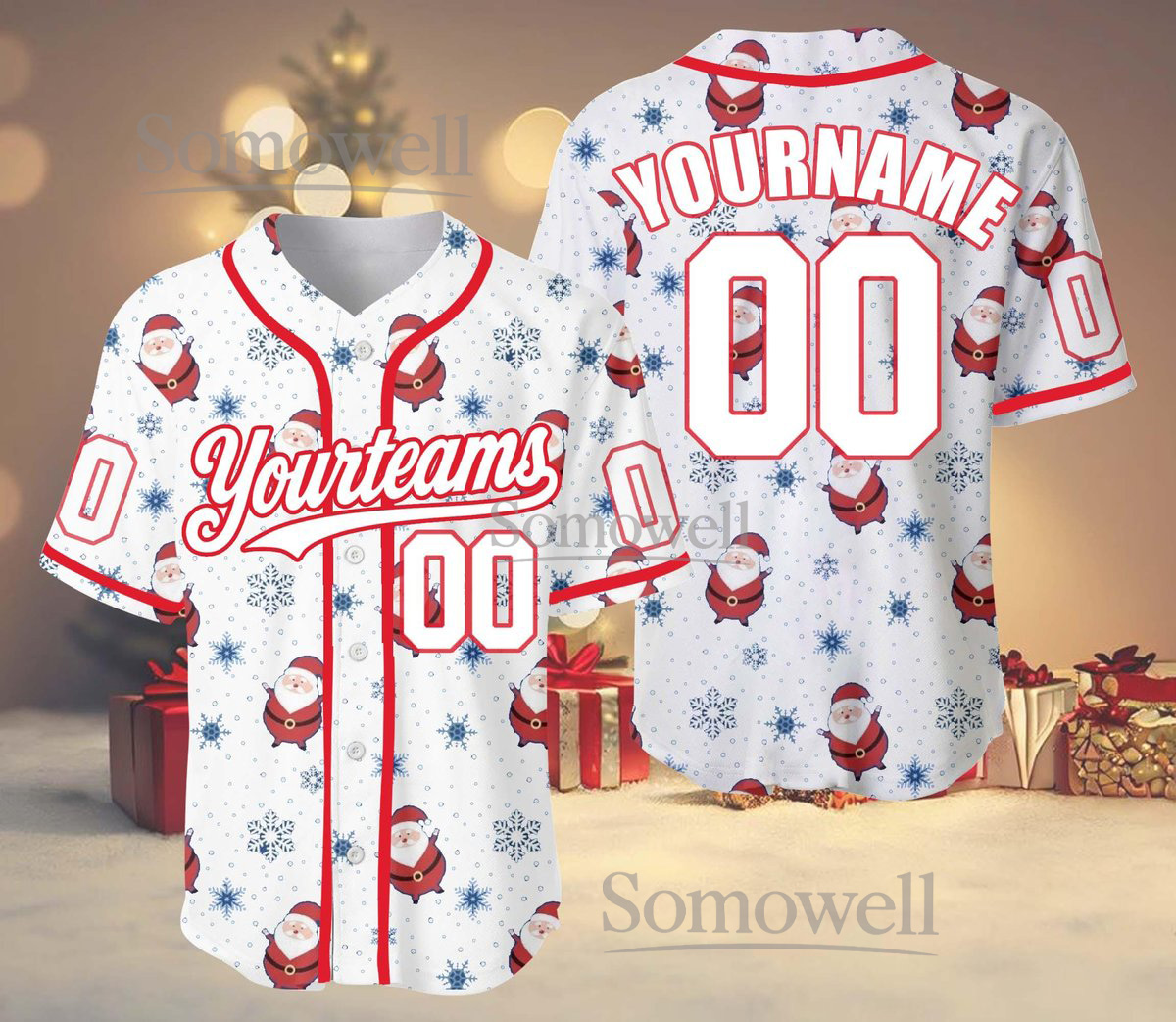 Personalized Christmas Baseball Jersey with Team Name and Custom Name for Holiday Celebration
