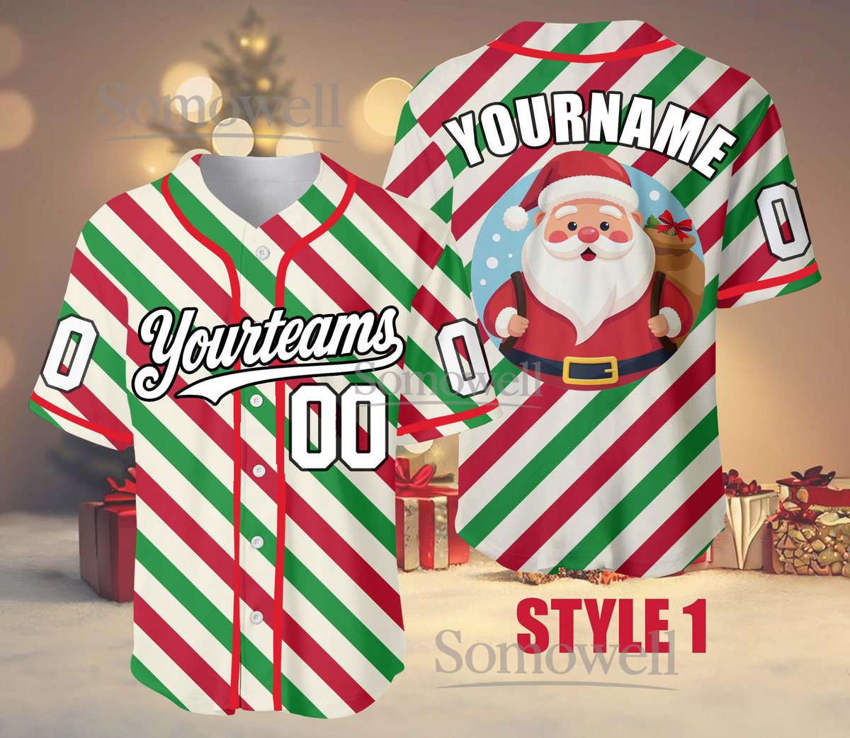 Personalized Christmas Baseball Jersey with Team Name, Number and Custom Name for Holiday Fun