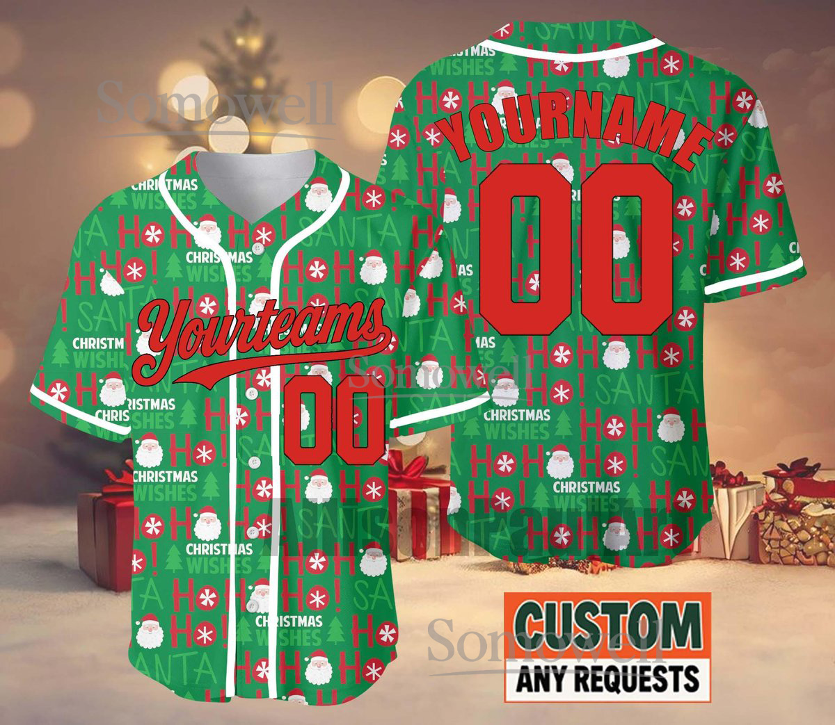 Custom Christmas Baseball Jersey Santa Ho Ho Ho Edition Available in Multiple Colors