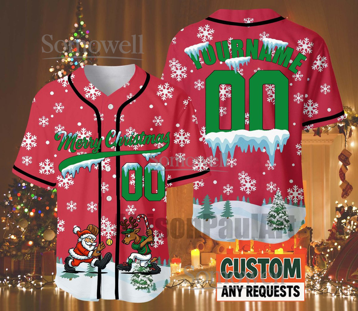 Custom Merry Christmas Baseball Jersey Red Snowflake Edition Available in Multiple Colors