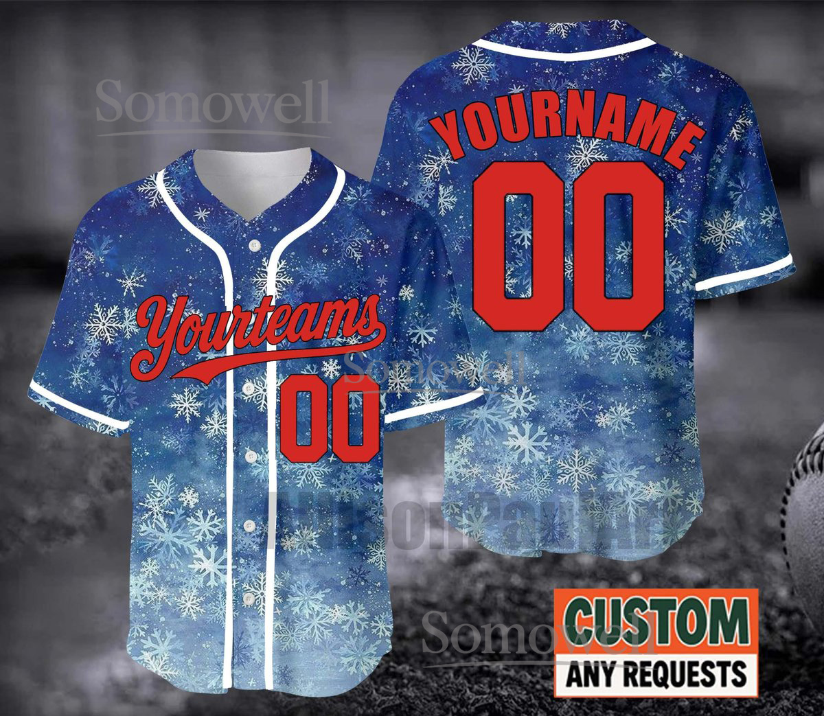 Personalized Christmas Snowflake Baseball Jersey with Custom Team Name and Number