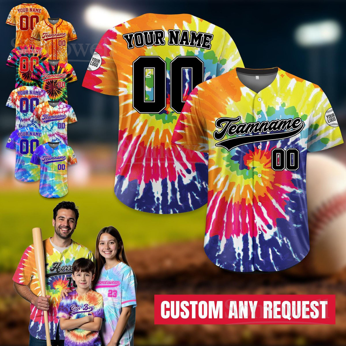 Personalized Colorful Baseball Jersey Custom Team Name and Number for Adults