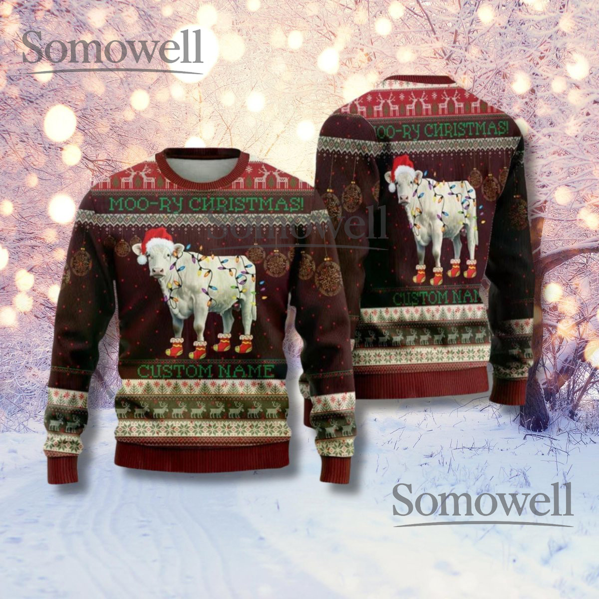 Personalized Cow Christmas Sweater Funny Unisex Holiday Knit