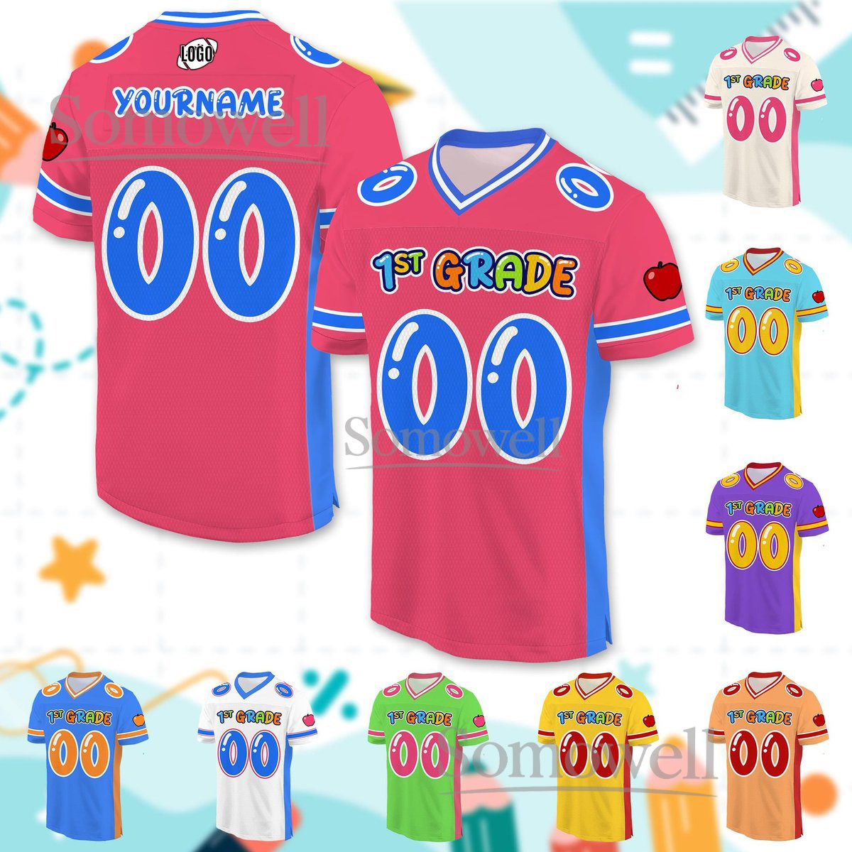 Personalized Back to School Football Jersey for Kids with Custom Name and Number Boys and Girls Apparel