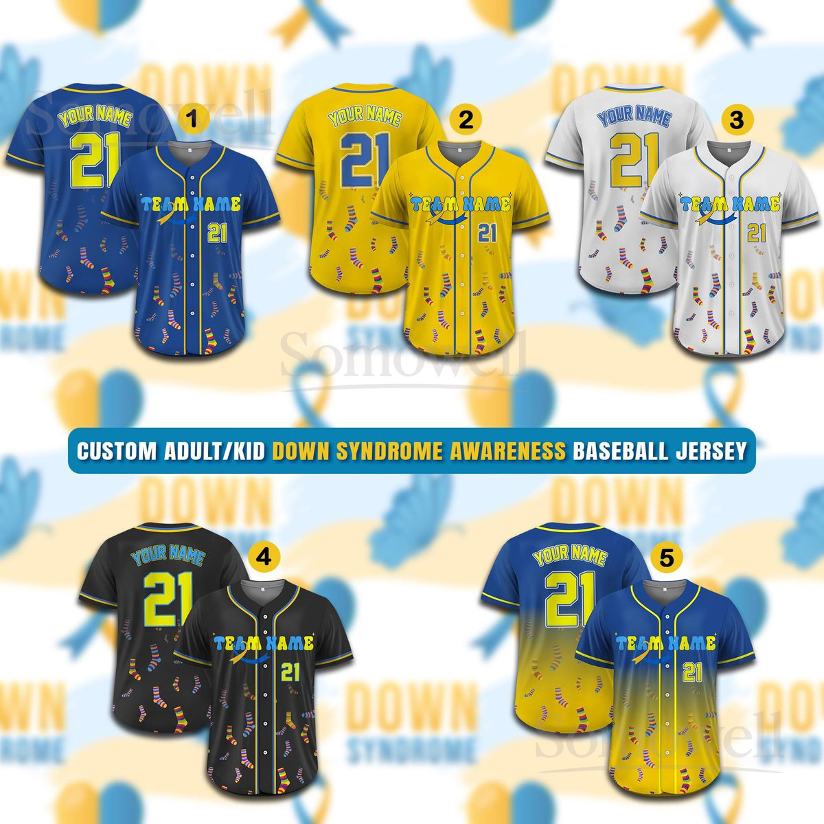 Personalized Down Syndrome Awareness Baseball Jersey for Men Women Youth Kid Multi Color Edition