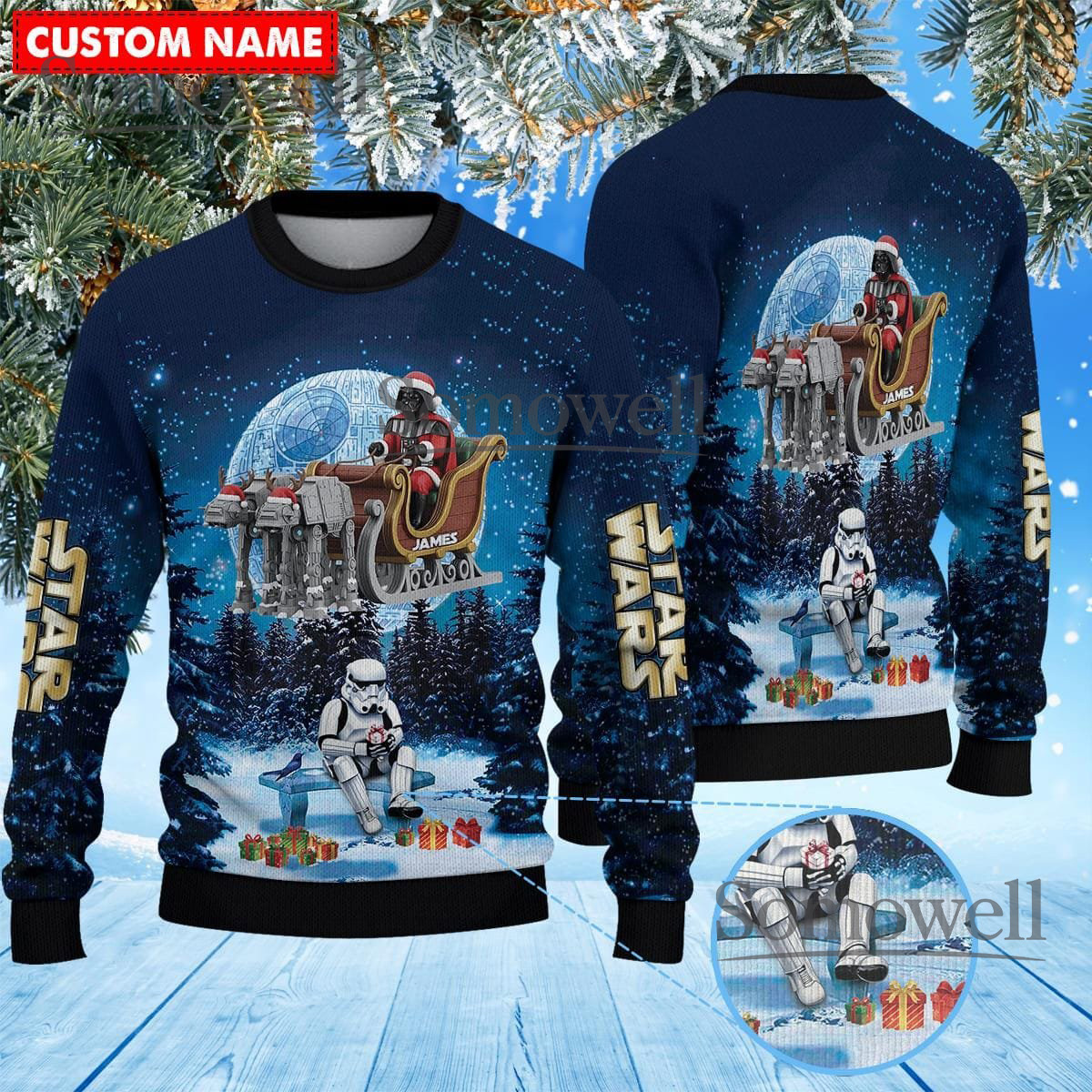 Personalized Darth Vader Star Wars Blue Ugly Christmas Sweater Funny Space Knit Jumper