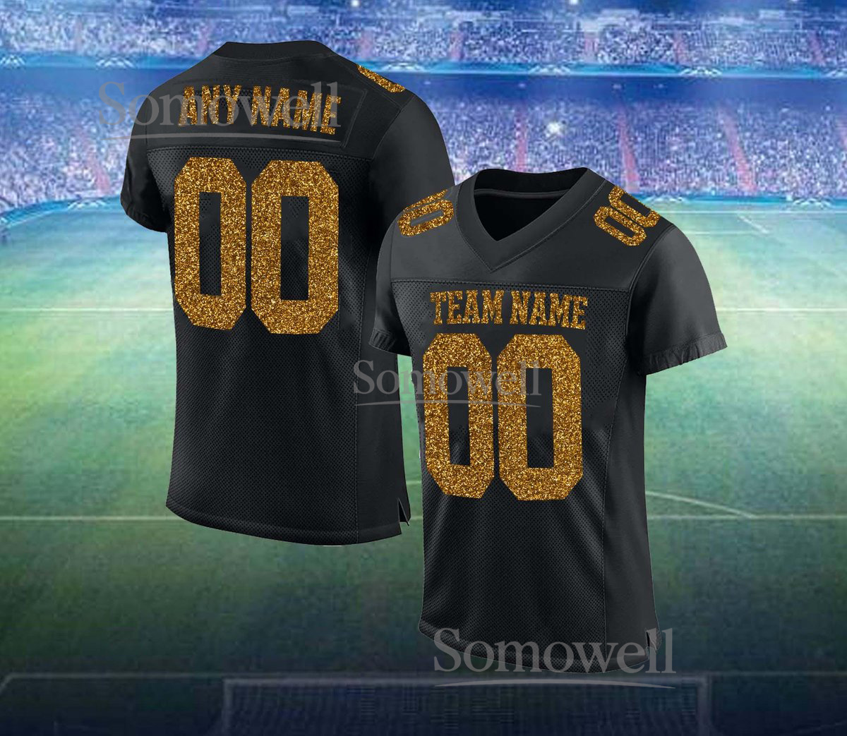 Personalized Glitter Team Name and Number Football Jersey for Adults and Kids Bold and Stylish