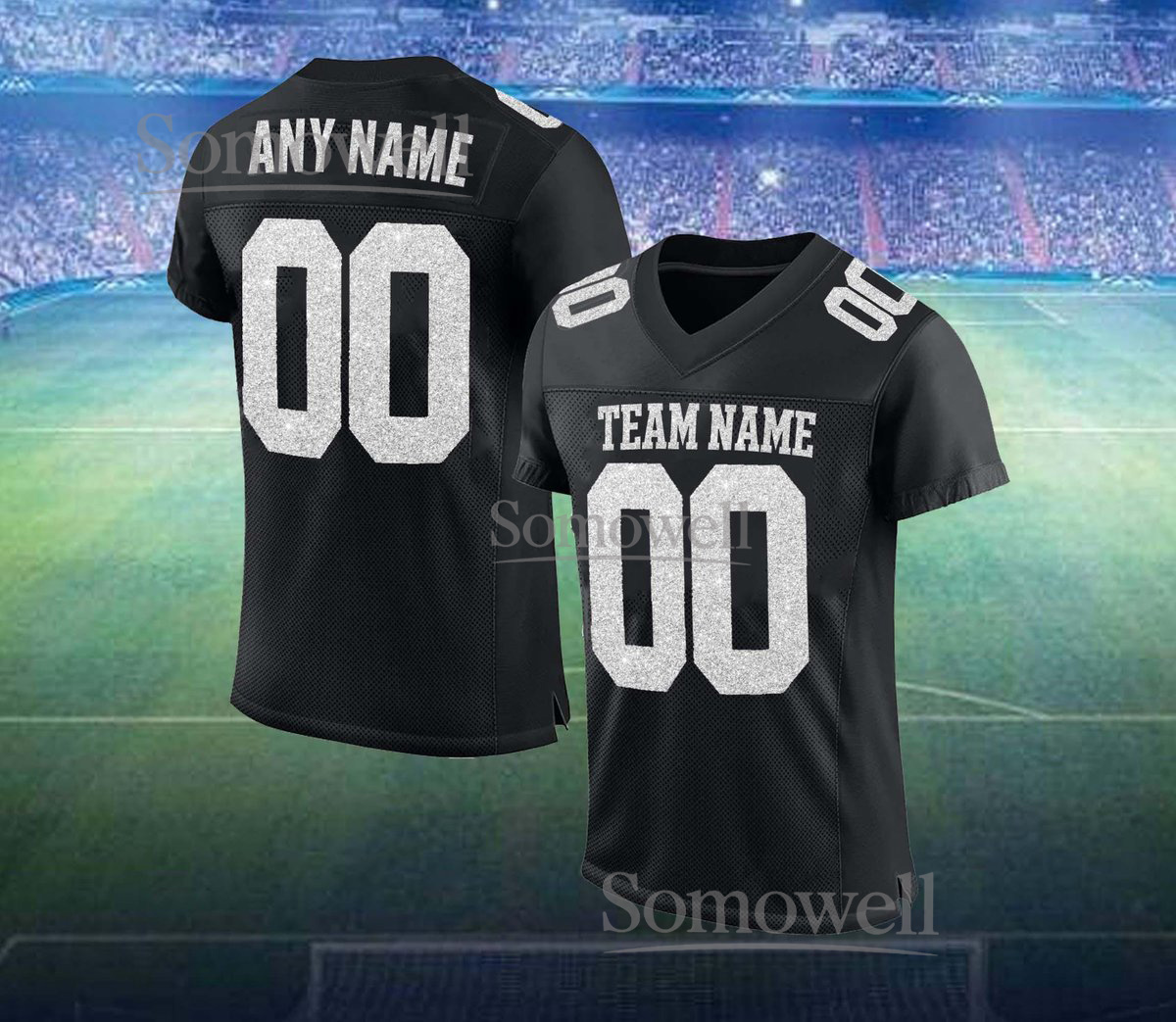 Personalized Glitter Team Name and Number Football Jersey for Kids and Adults Perfect for Game Day
