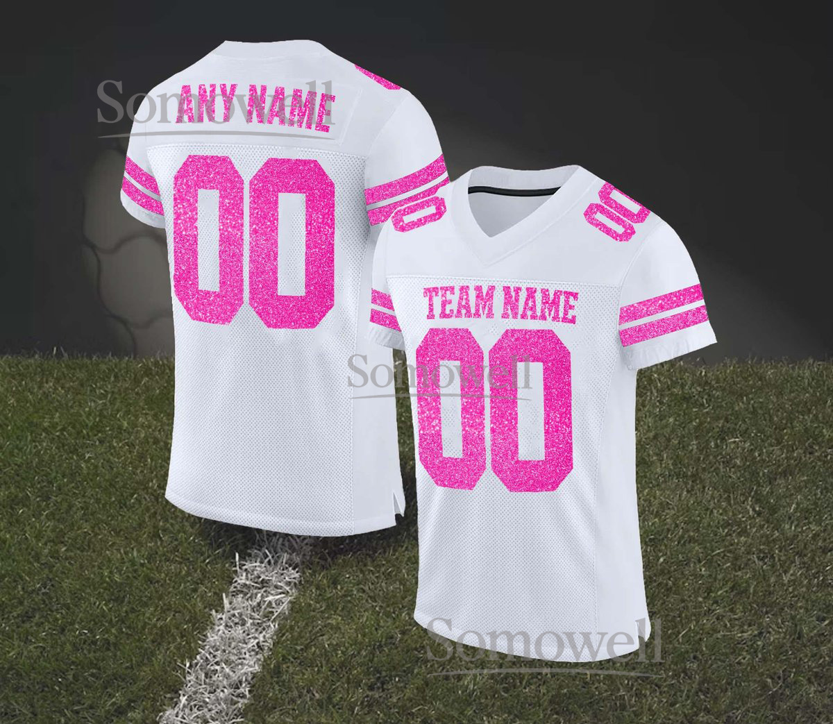 Personalized Glitter Team Name Number Football Jersey Multiple Color Options For Adult Kid