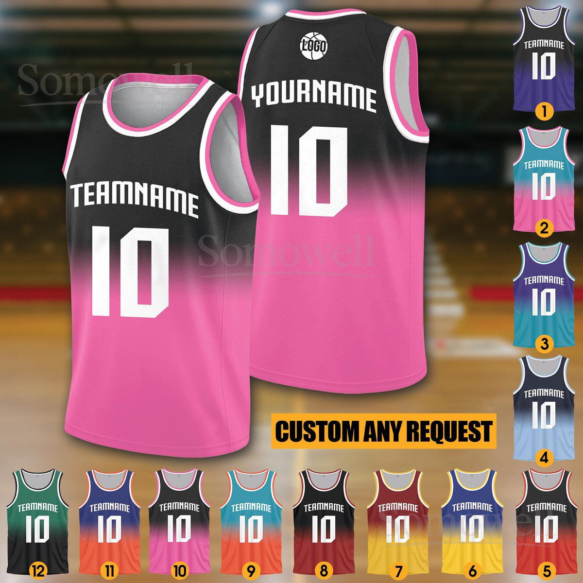 Personalized Gradient Basketball Jersey Team Name Number Jersey Shirt For Adult Kid Youth