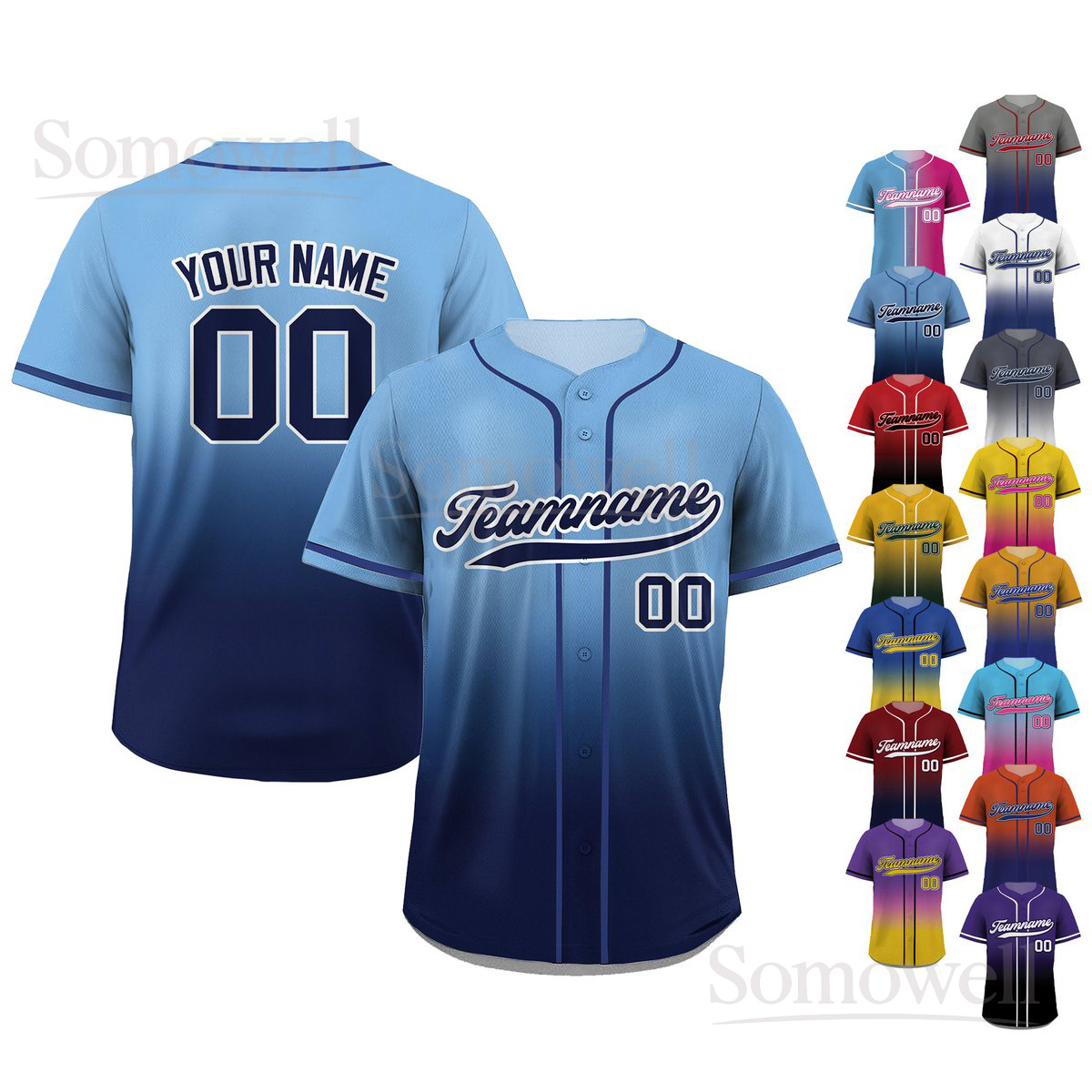 Personalized Gradient Custom Baseball Jersey with Teamname Name Number Multi Color Edition