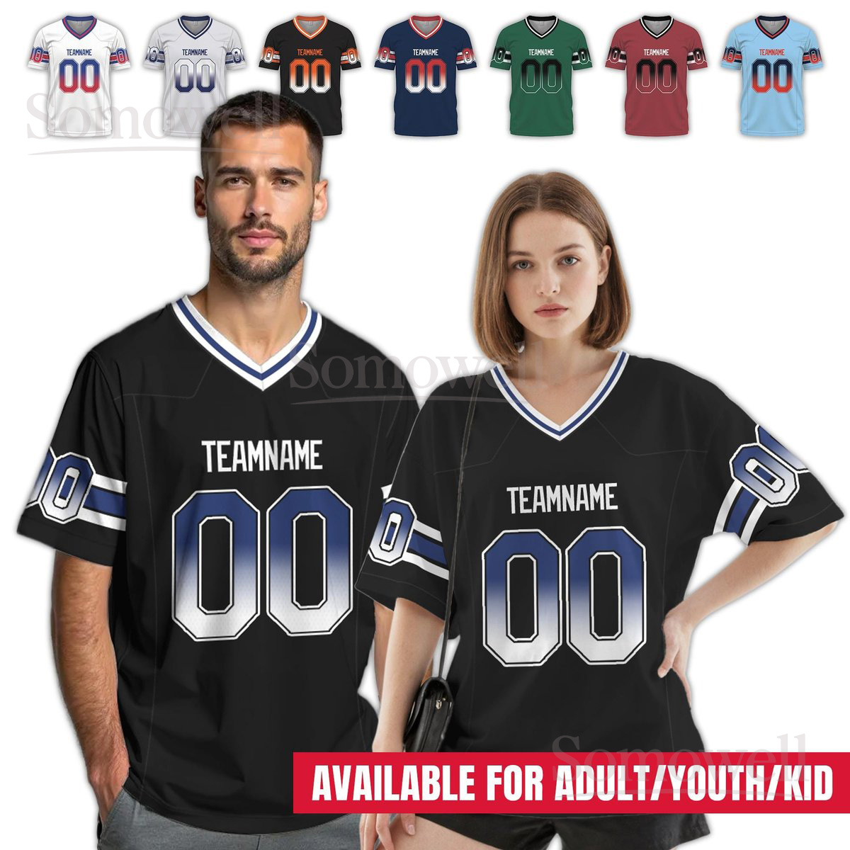 Personalized Gradient Football Jersey for Adult Kids Custom Team Uniform Shirt Multi Color Edition