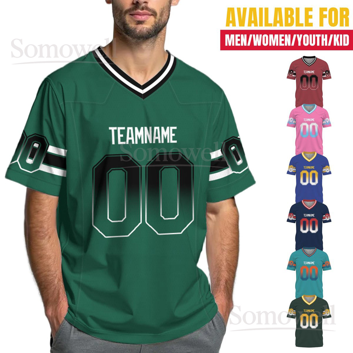 Personalized Gradient Football Jersey Game Day Family Matching Outfit Custom Name Number Multi Color Edition