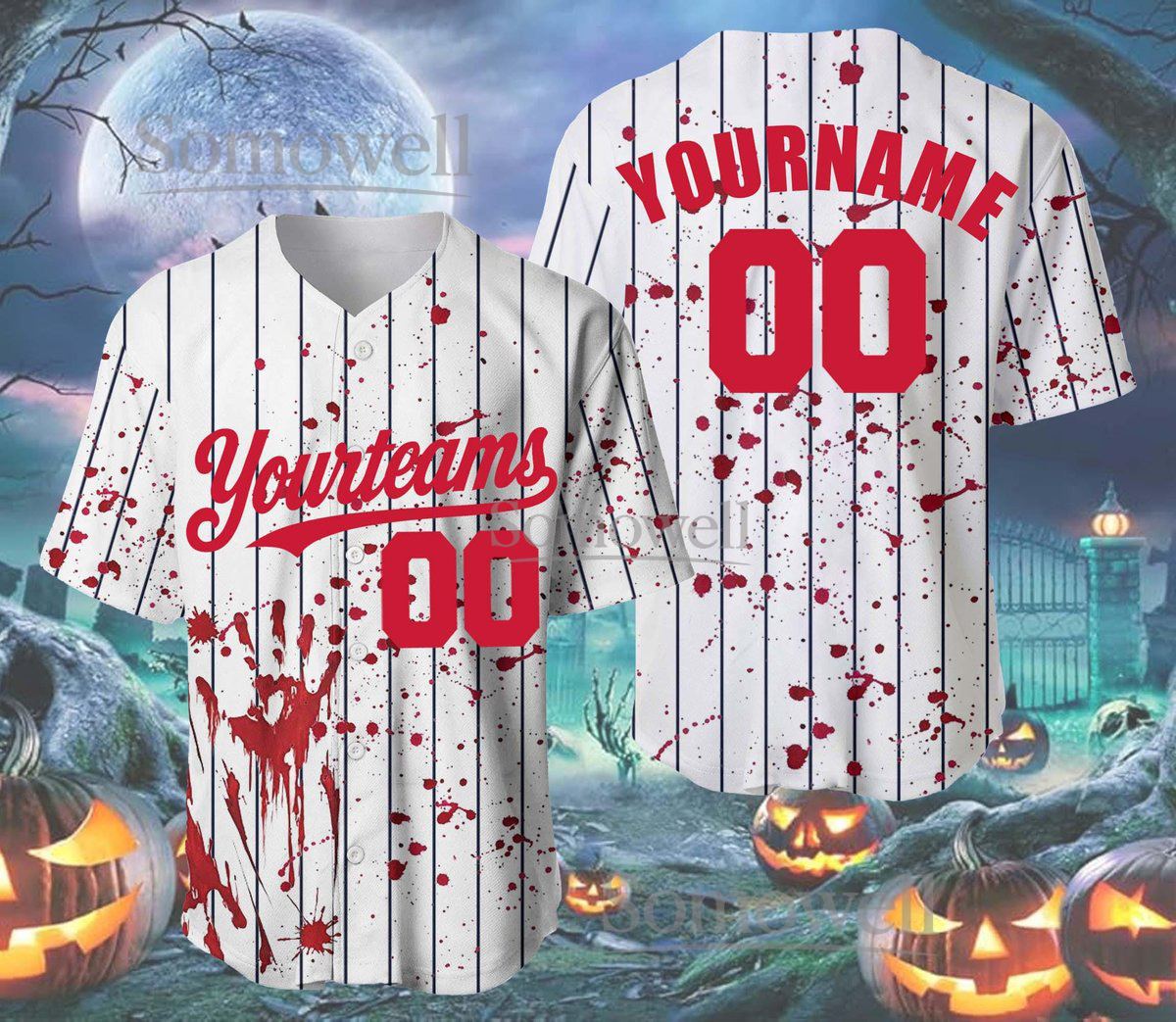 Personalized Halloween Horror Baseball Jersey Shirt Custom Bloody Team Uniform Gift