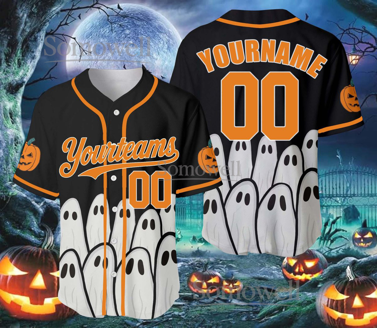 Personalized Halloween Ghost Baseball Jersey Shirt Custom Spooky Team Gift