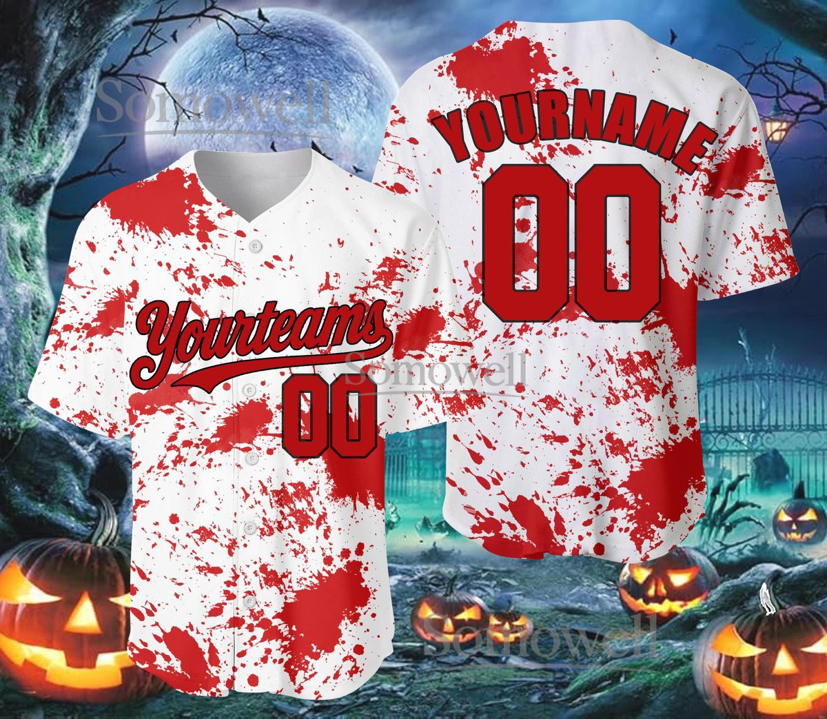 Personalized Halloween Horror Baseball Jersey with Custom Team Name and Number for Halloween Events