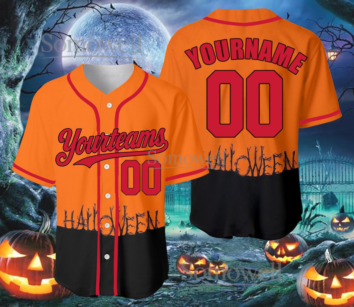 Personalized Halloween Baseball Jersey with Custom Team Name and Number for Customization