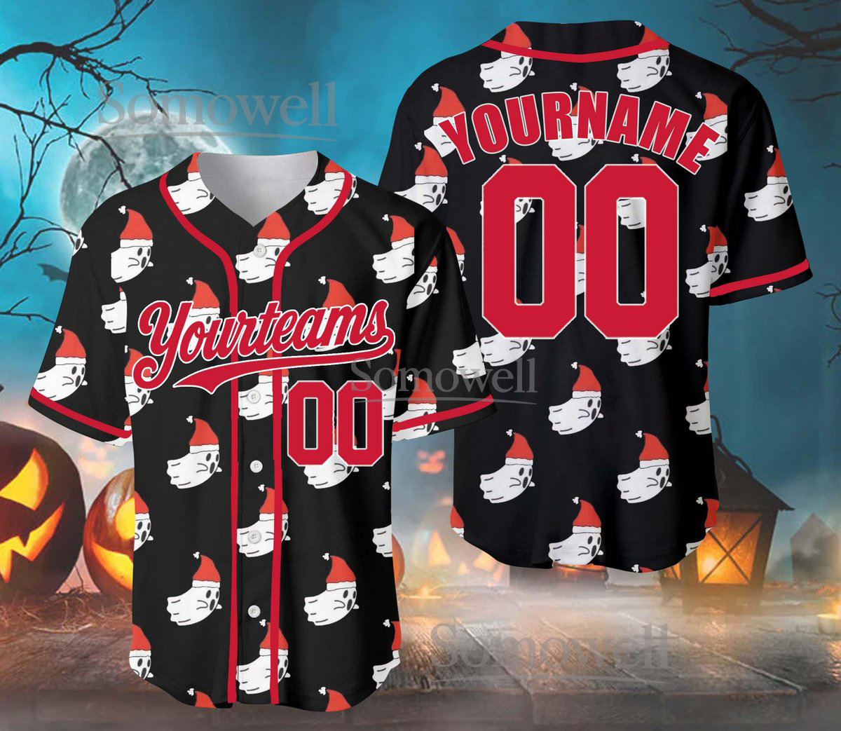 Custom Halloween Skull Santa Baseball Jersey Team Name Number Scary Christmas Edition Available in Multiple Colors