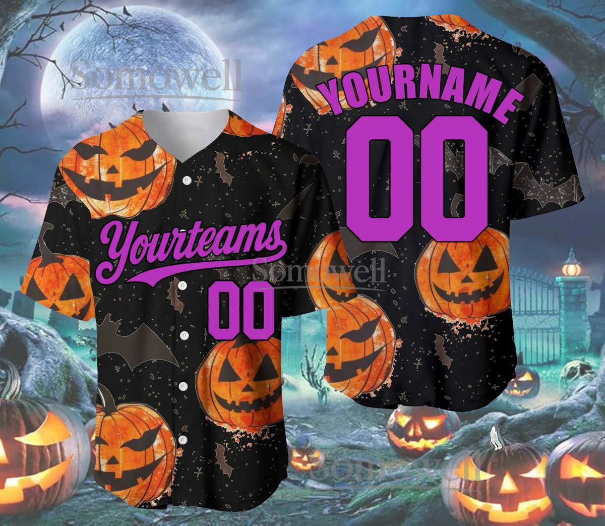 Personalized Halloween Pumpkin Horror Baseball Jersey Shirt Custom Spooky Gift