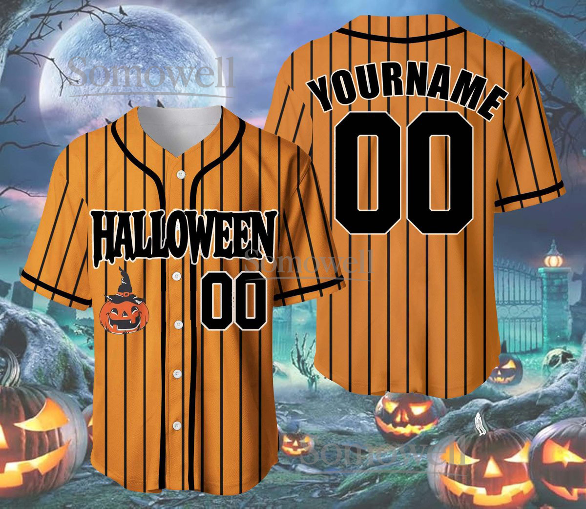 Personalized Halloween Pumpkin Horror Baseball Jersey Shirt Custom Scary Gift