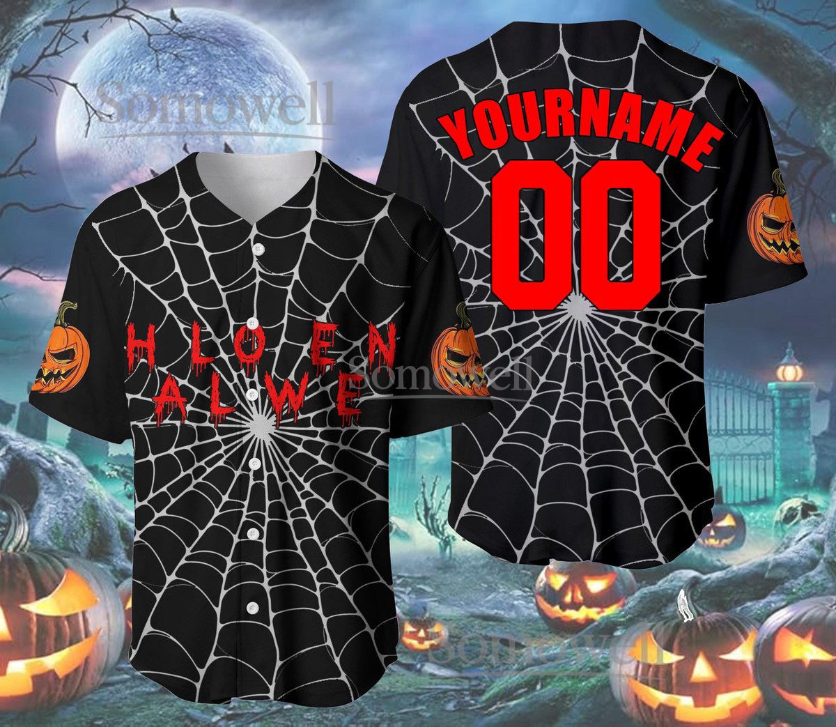 Custom Personalized Halloween Pumpkin Horror Baseball Jersey for Halloween Fans