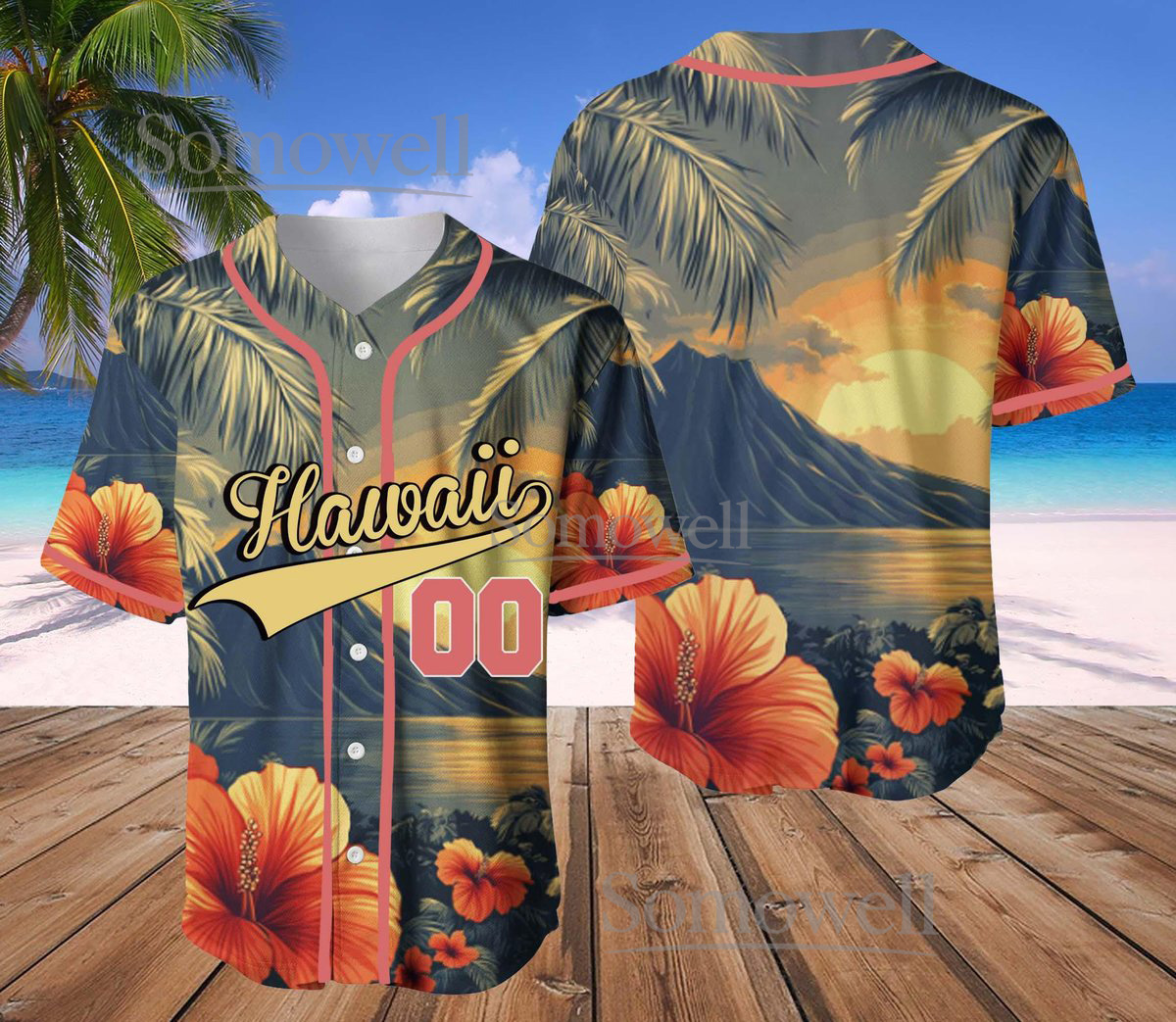 Personalized Hawaiian Baseball Jersey Design Personalized Name Number Gift