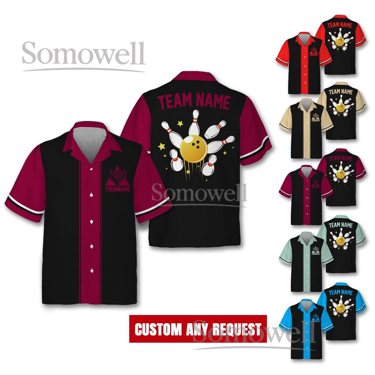 Personalized Bowling Jersey Custom Name Team Logo Hawaiian Style Shirt for Adults and Kids
