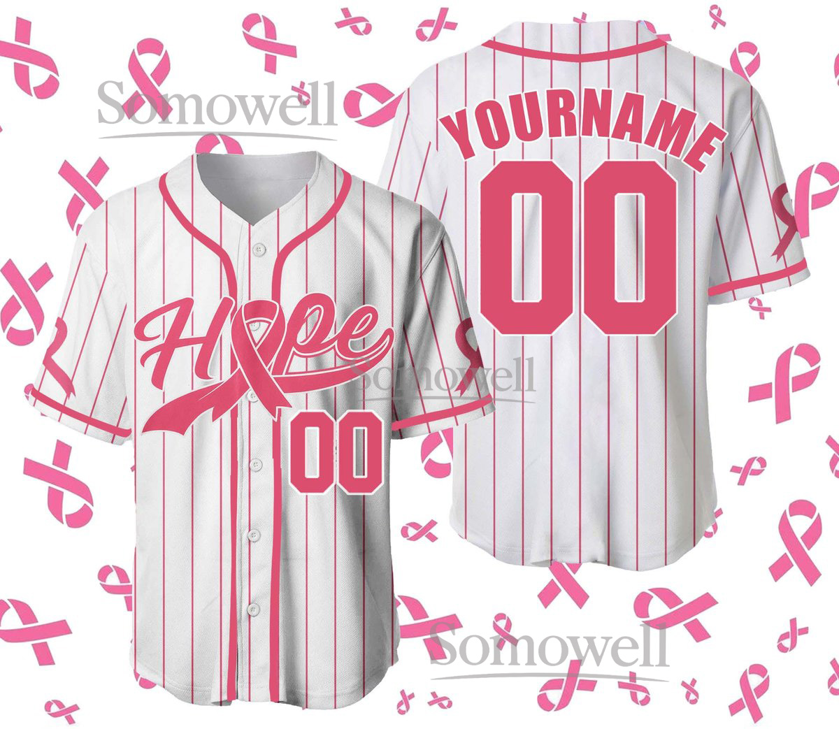 Personalized Breast Cancer Awareness Baseball Jersey, Custom Team Name & Number, Pink Ribbon Shirt