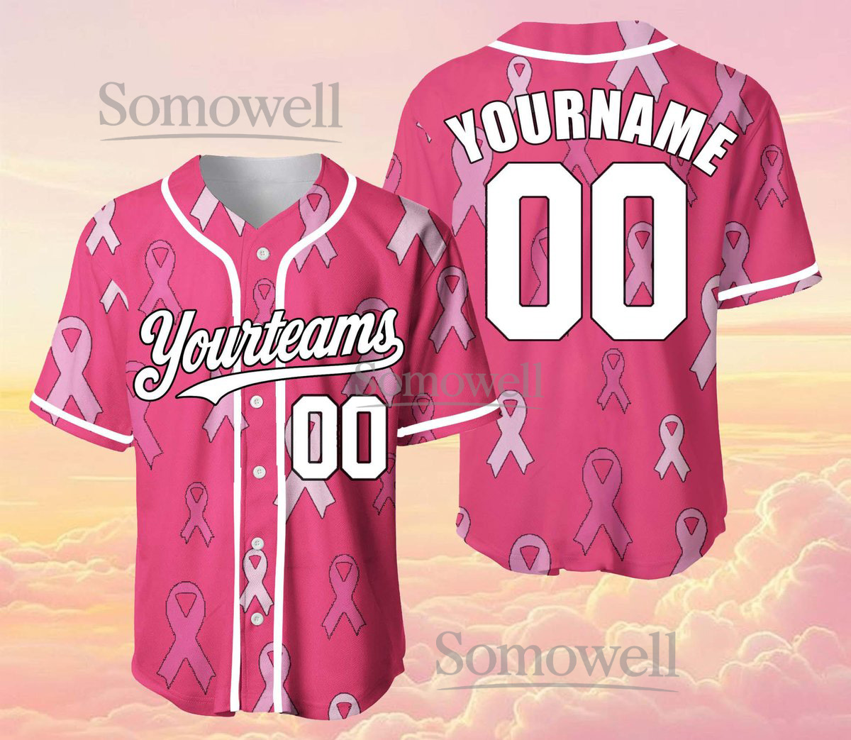 Personalized Hope Breast Cancer Team Name And Number Baseball Jersey