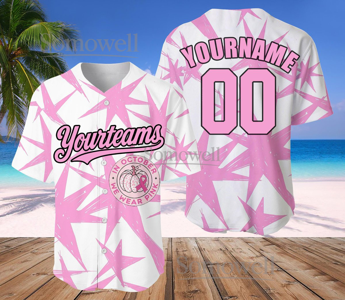 Personalized Hope Breast Cancer Awareness Baseball Jersey with Pink Ribbons