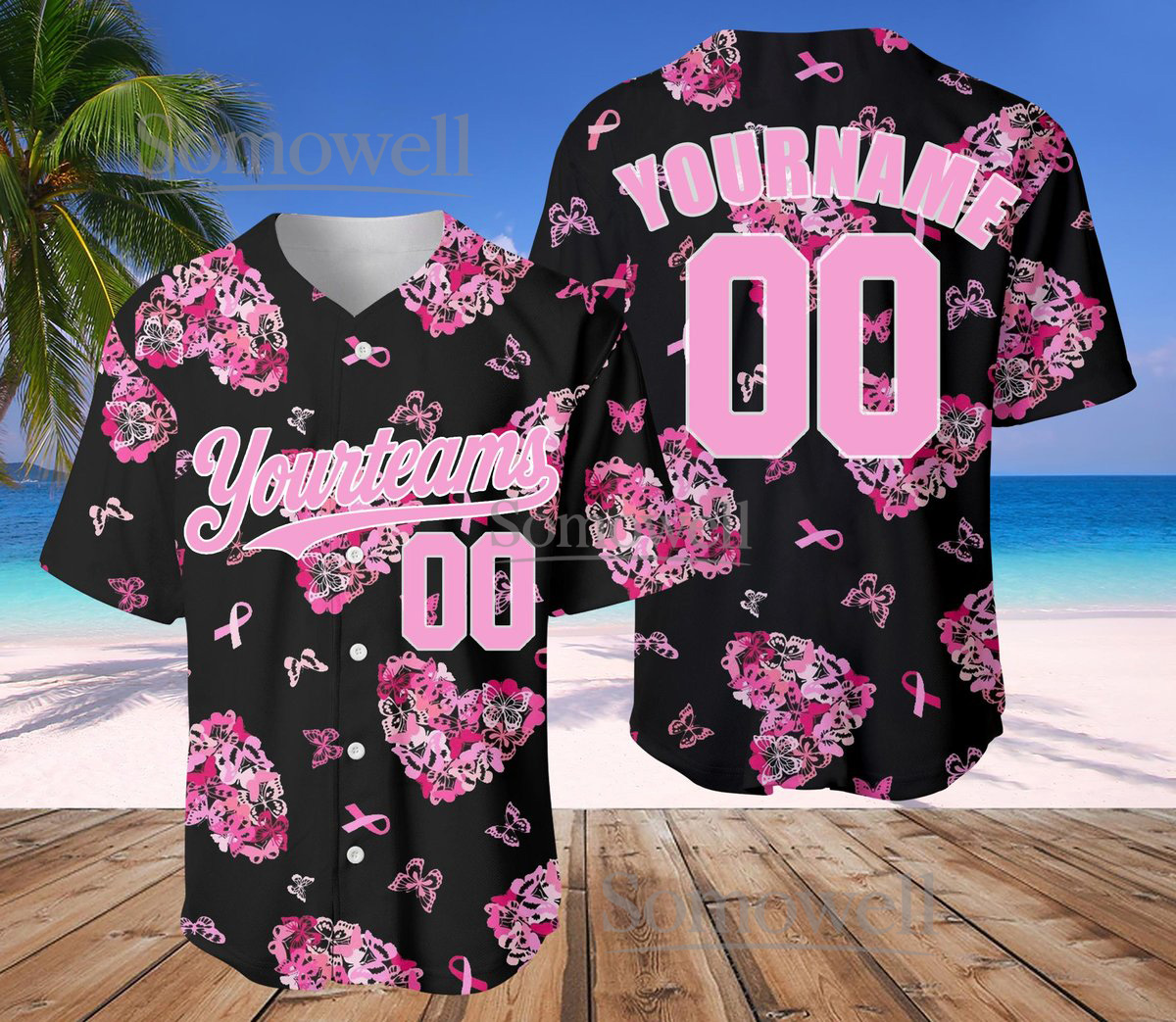 Personalized Hope Pink Ribbon Breast Cancer Baseball Jersey for Team