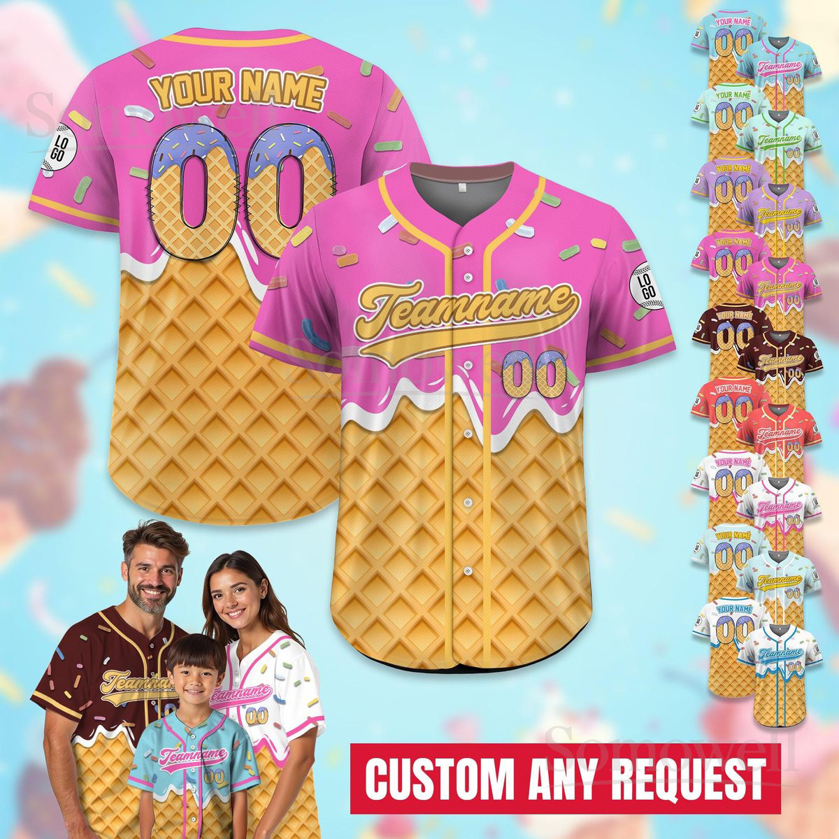 Personalized Ice Cream Drip Baseball Jersey for Men Women Youth Kid Sweet Summer Style Multi Color Edition