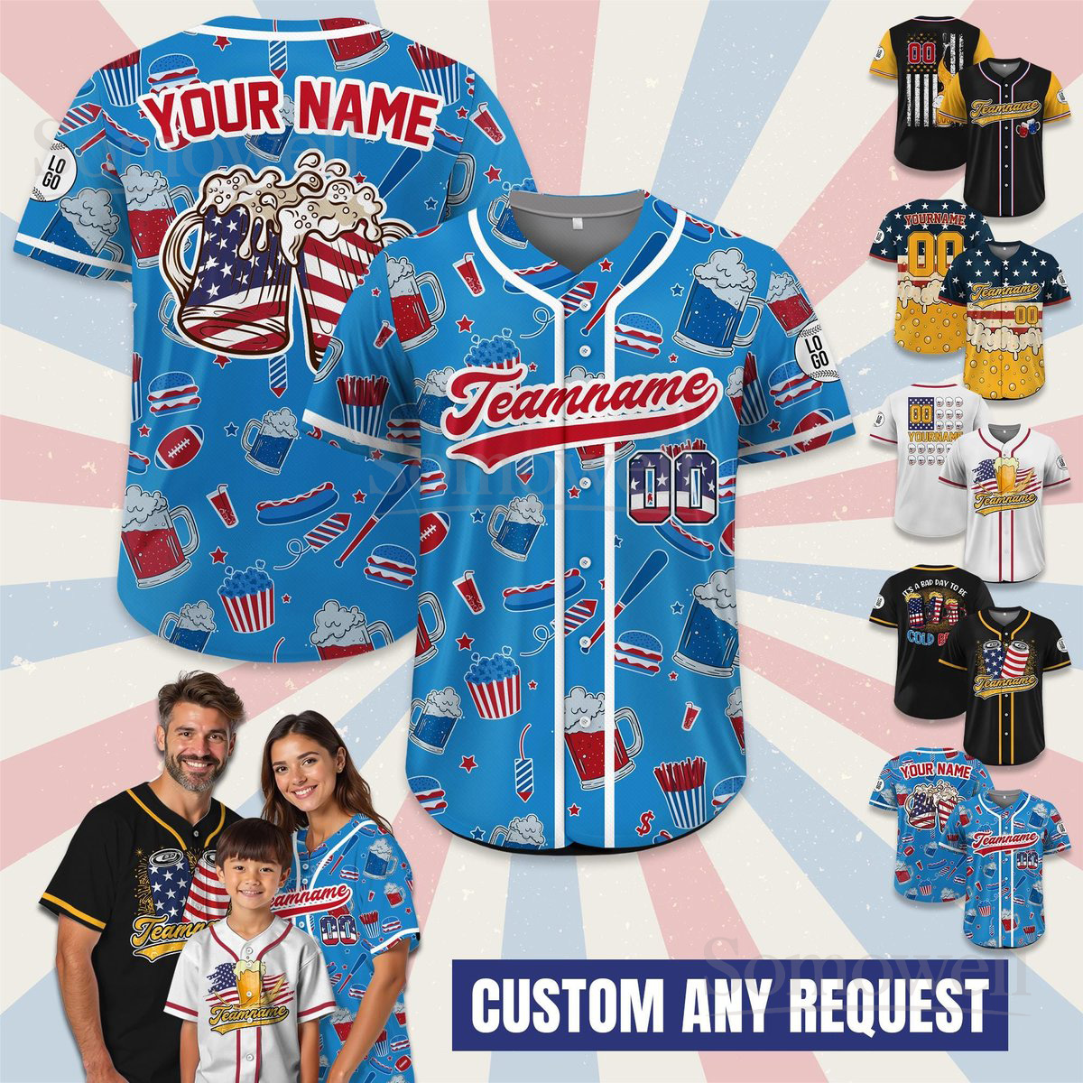 Personalized Jersey 4th of July Beer Shirt for Dad Custom Name Number Family Matching Outfit Multi Color Edition