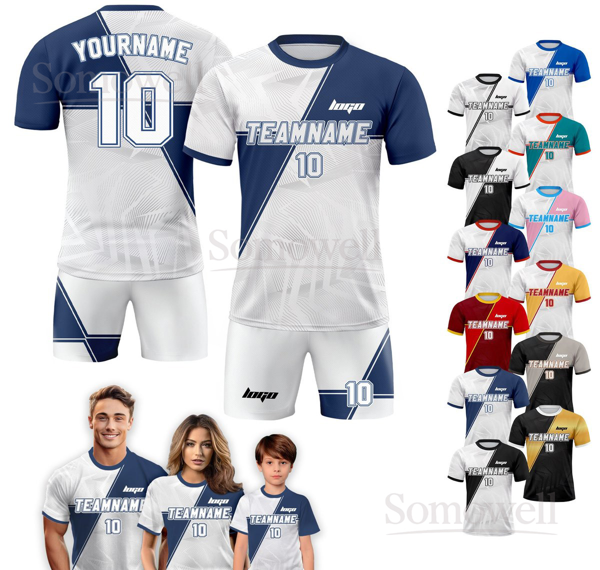 Personalized Sports Jersey with Custom Team Name and Number Matching Family Game Outfit Multi Color Edition