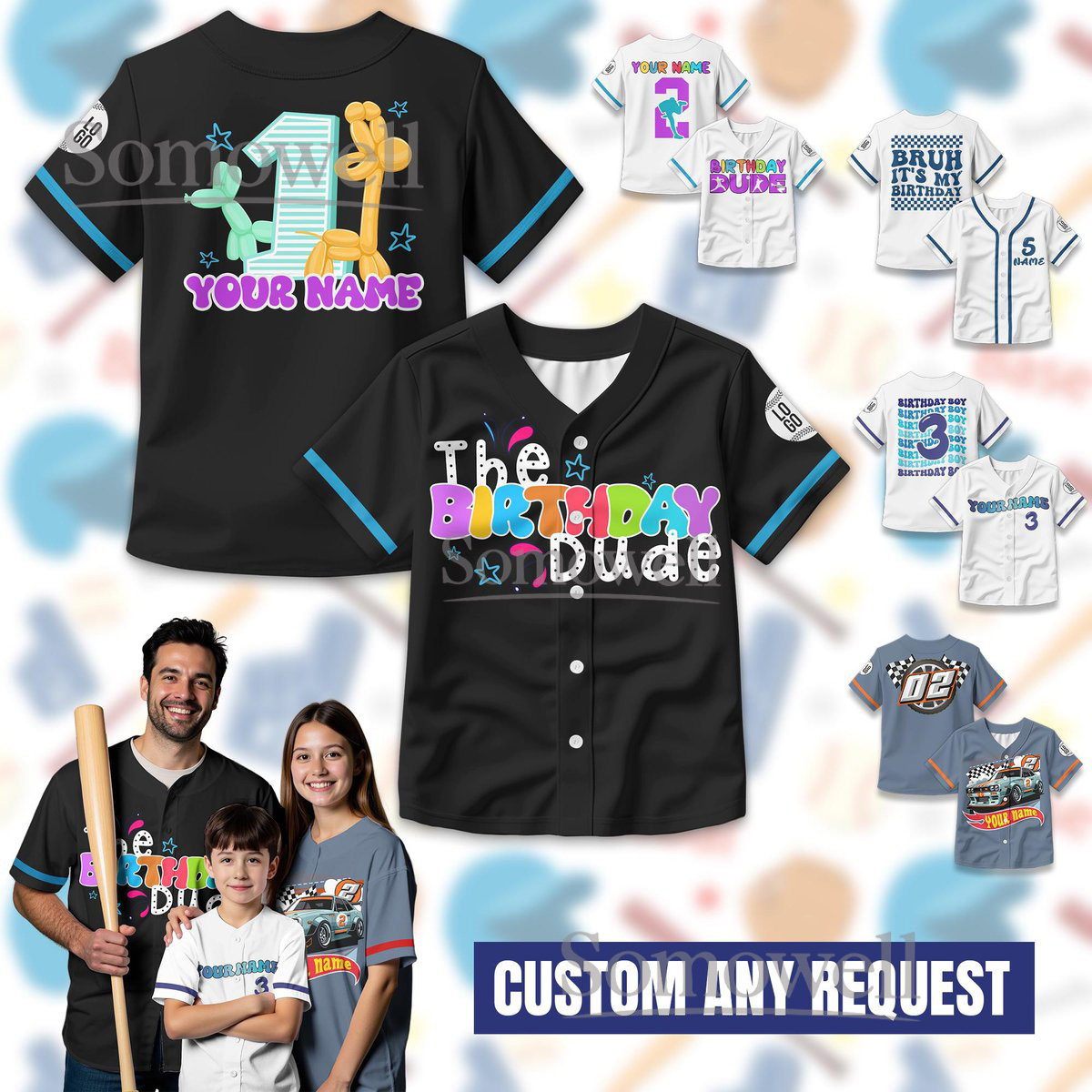 Personalized Birthday Baseball Jersey The Birthday Dude Custom Name Number Shirt for Kids