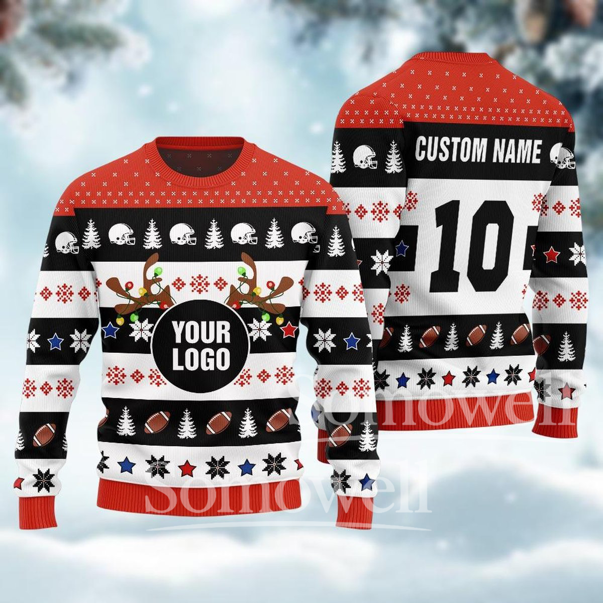 Personalized Logo and Name 3D Ugly Christmas Sweater Custom Multi-color Holiday Sweater for Family Funny Christmas Gift