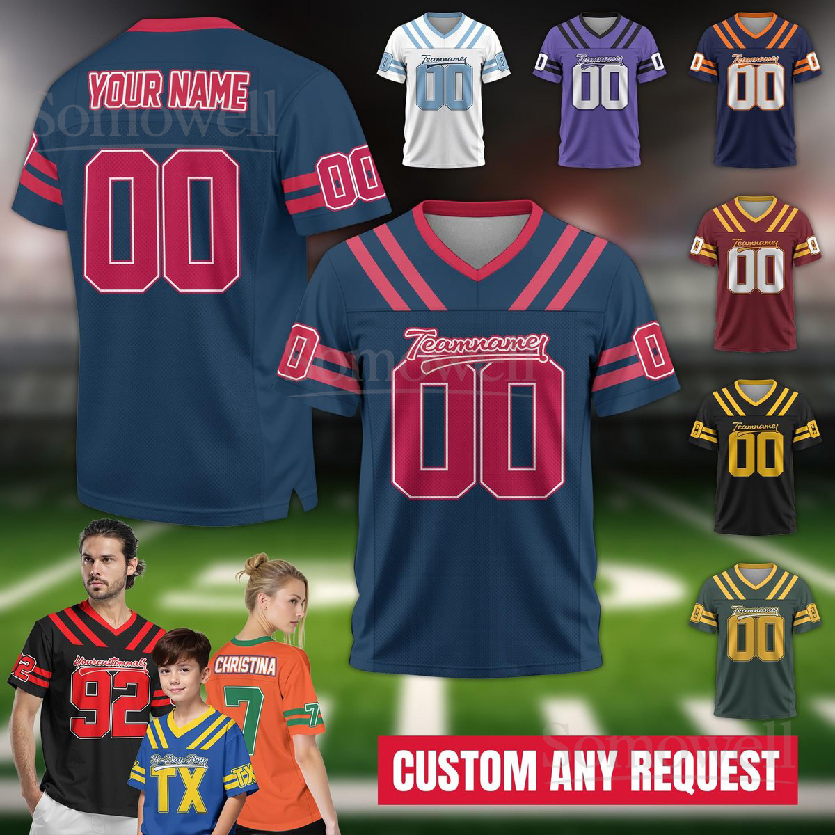 Personalized Mesh Football Jersey Custom Team Name and Number for Men Women Youth and Kid Multi Color Edition