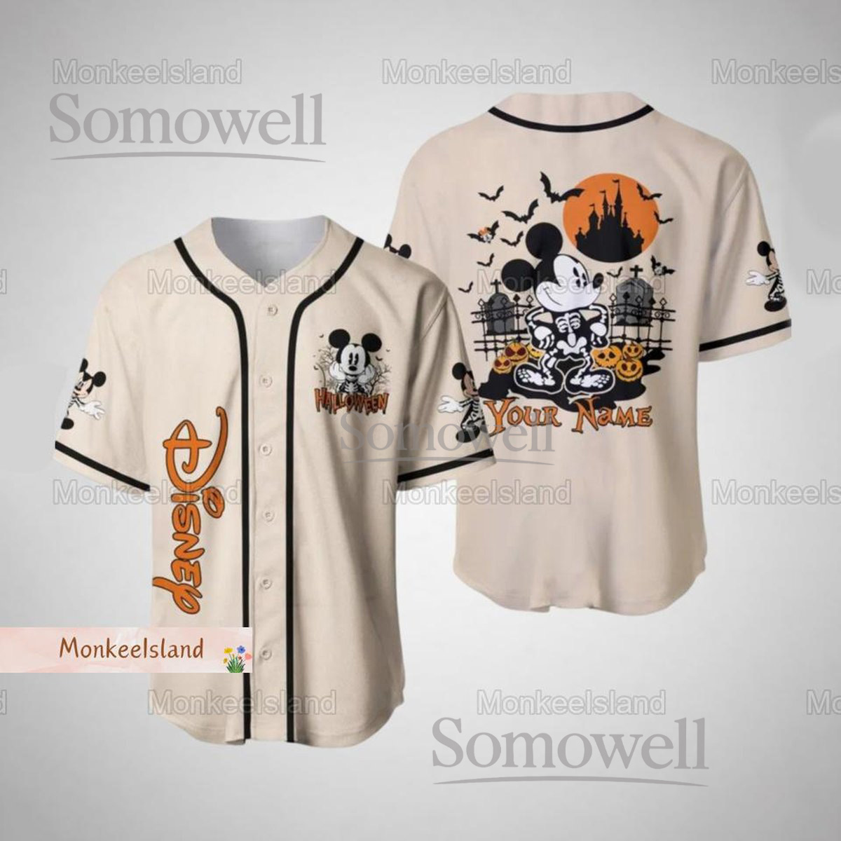 Personalized Mickey Halloween Baseball Jersey Shirt Spooky Pumpkin Disney Custom Gift