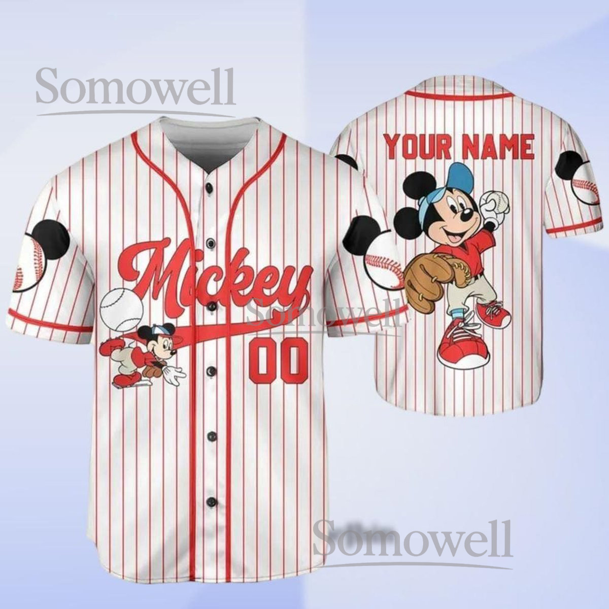 Personalized Mickey Mouse Playing Baseball Game Day Baseball Jersey